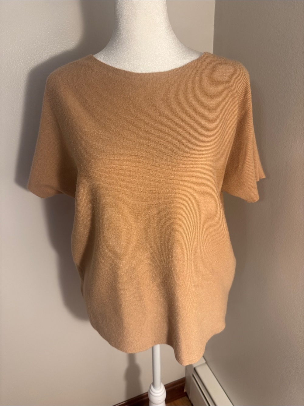 Casual Short Sleeve Knit Top in Camel Tan